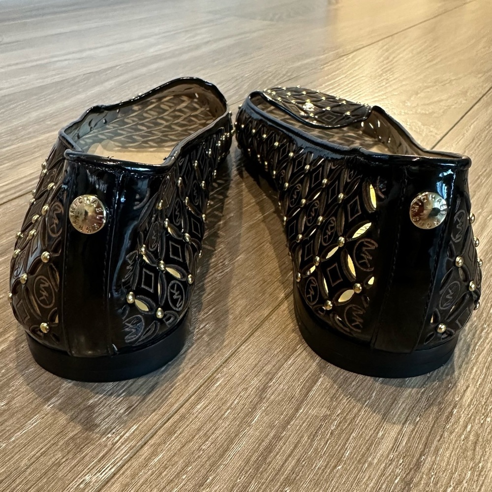 Michael Kors black and gold studded patent leather perforated loafers - Picture 7 of 8